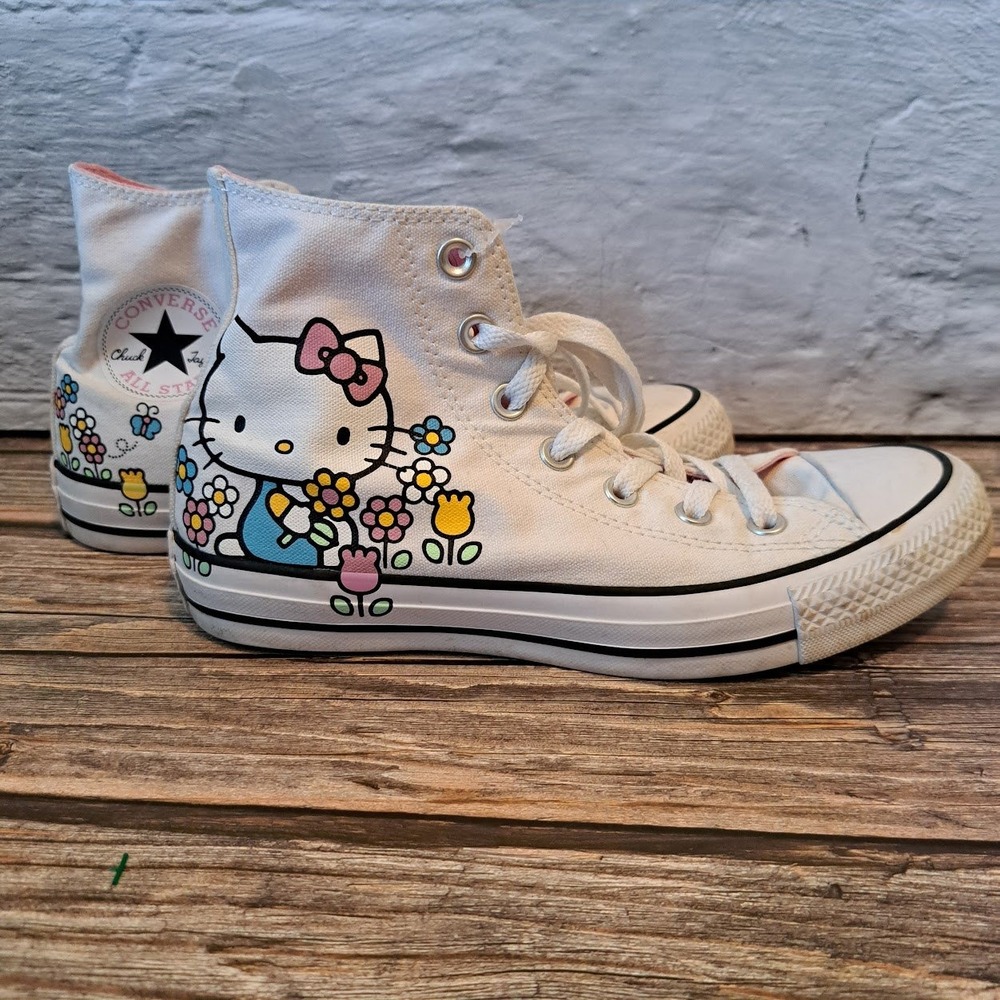 Converse Chuck Taylor All Star Hello Kitty High Top White Floral Sneakers Womens
